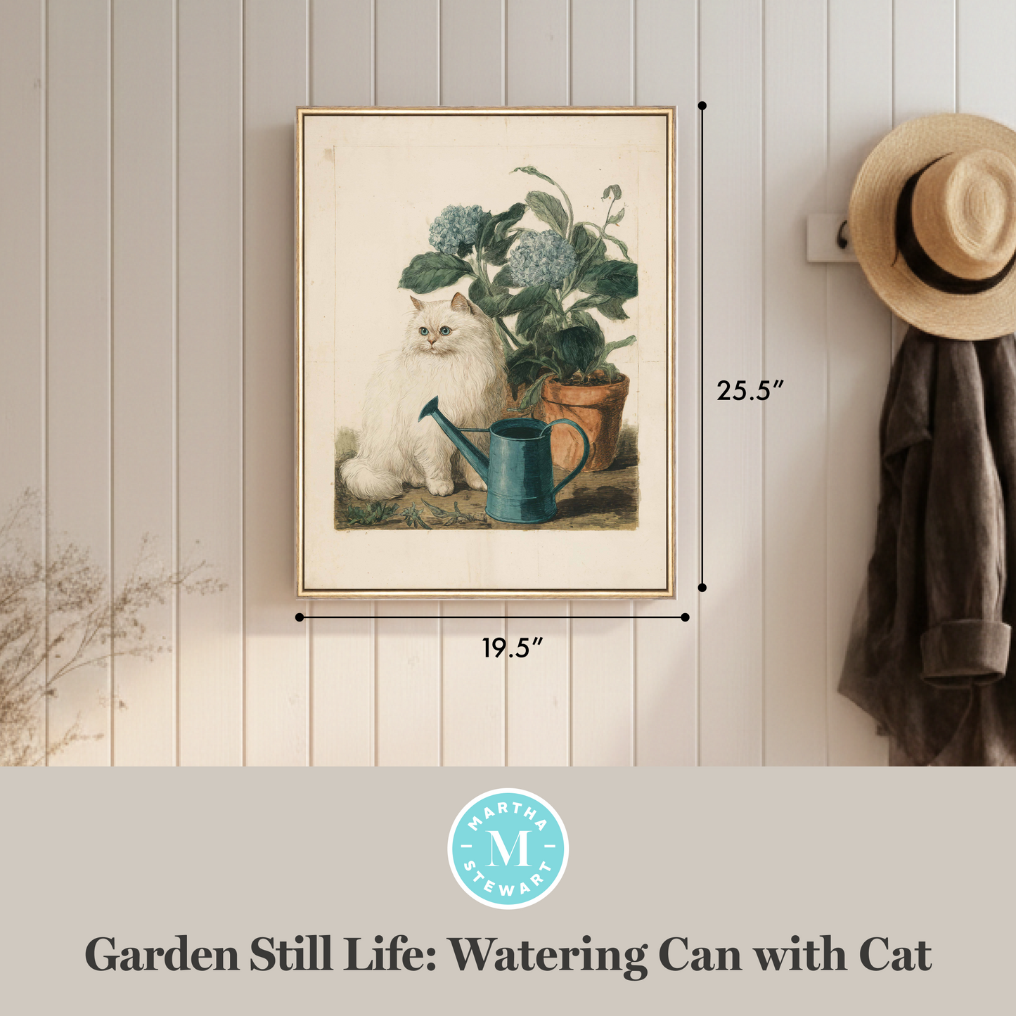 Martha Stewart Bedford | Garden Still Life: Cat in Garden | Framed Country Farmhouse Wall Art