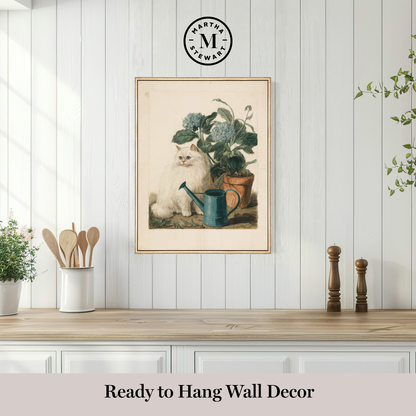 Martha Stewart Bedford | Garden Still Life: Cat in Garden | Framed Country Farmhouse Wall Art