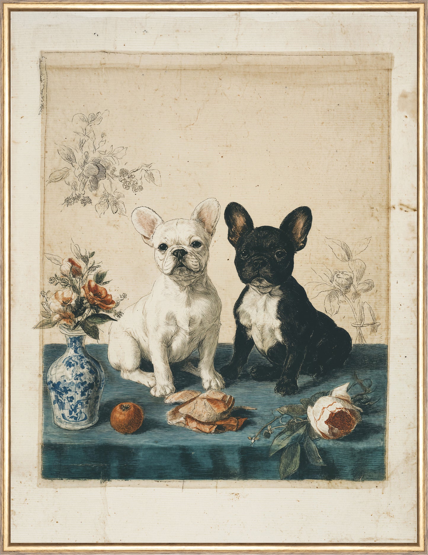 Martha Stewart Bedford | Farm Companion Portrait: Black and White Dogs | Framed Country Farmhouse Wall Art