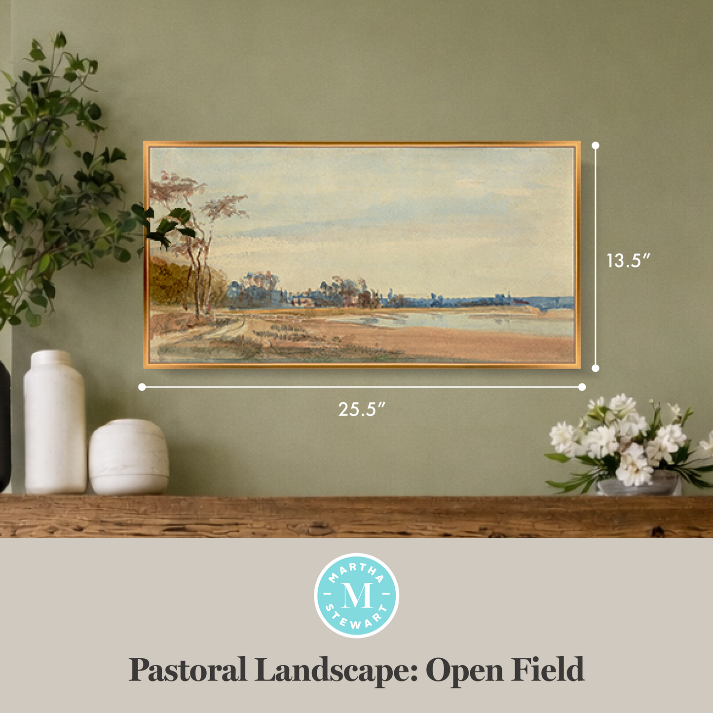 Martha Stewart Bedford | Pastoral Landscape: Open Field | Framed Country Farmhouse Wall Art