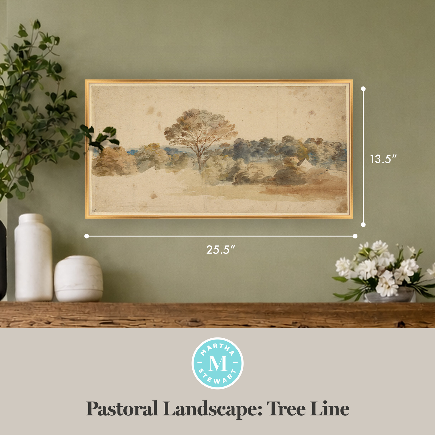 Martha Stewart Bedford | Pastoral Landscape: Tree Line | Framed Country Farmhouse Wall Art