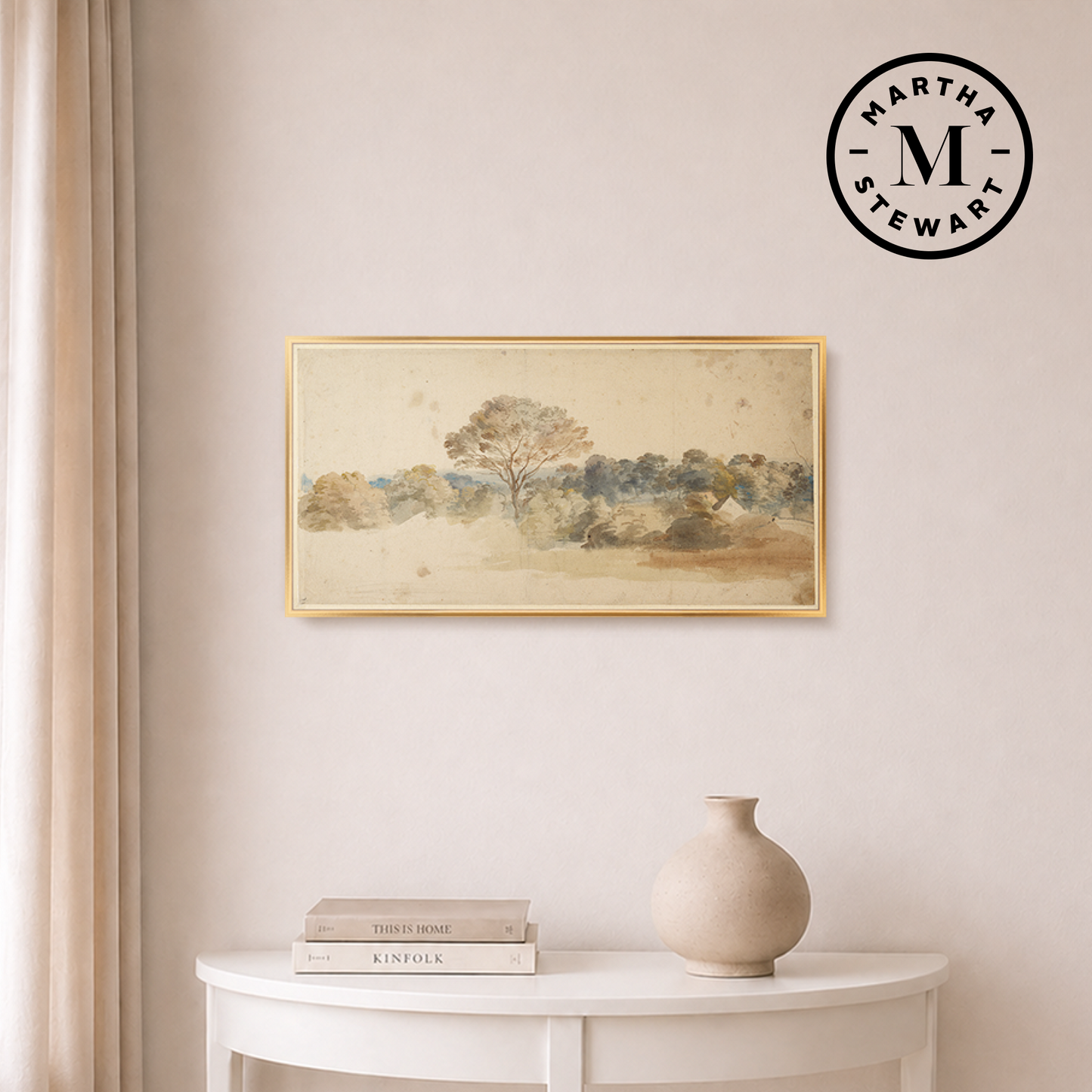 Martha Stewart Bedford | Pastoral Landscape: Tree Line | Framed Country Farmhouse Wall Art