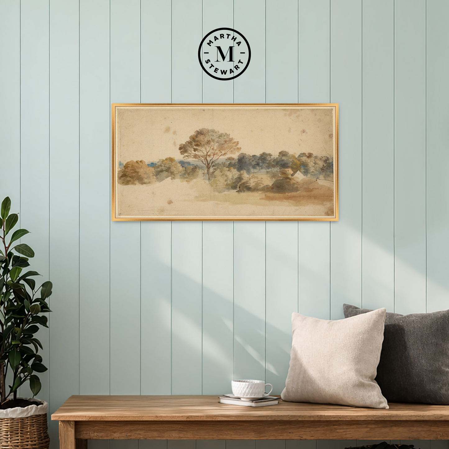 Martha Stewart Bedford | Pastoral Landscape: Tree Line | Framed Country Farmhouse Wall Art