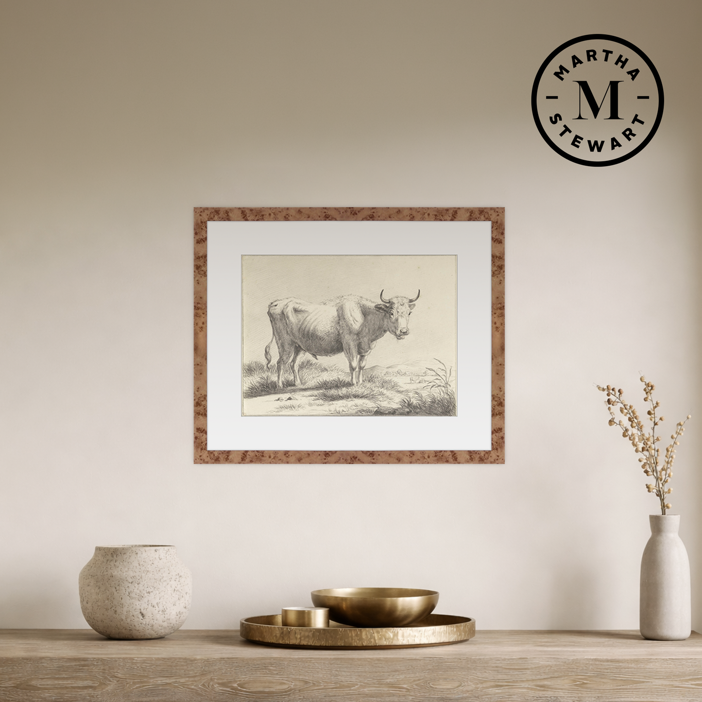 Martha Stewart Bedford | Livestock Study: White Cow | Framed Country Farmhouse Wall Art