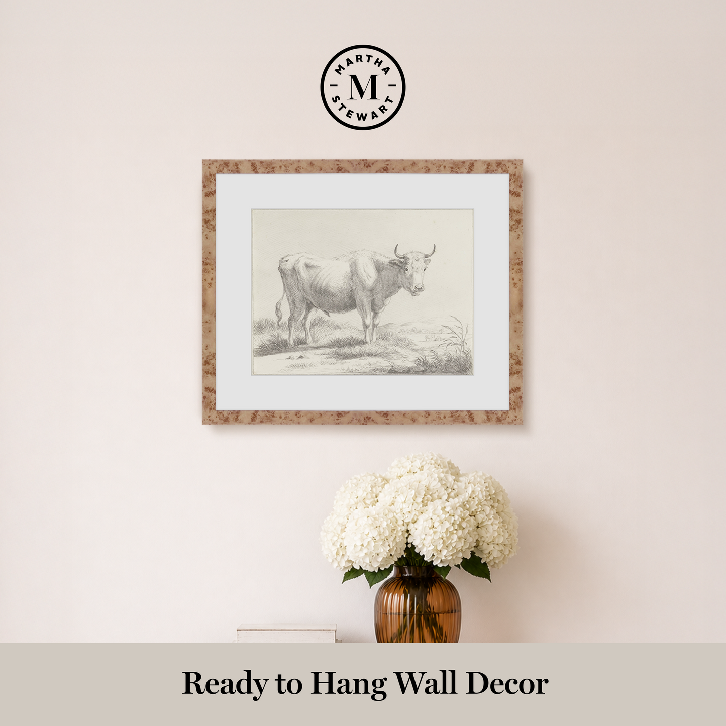 Martha Stewart Bedford | Livestock Study: White Cow | Framed Country Farmhouse Wall Art