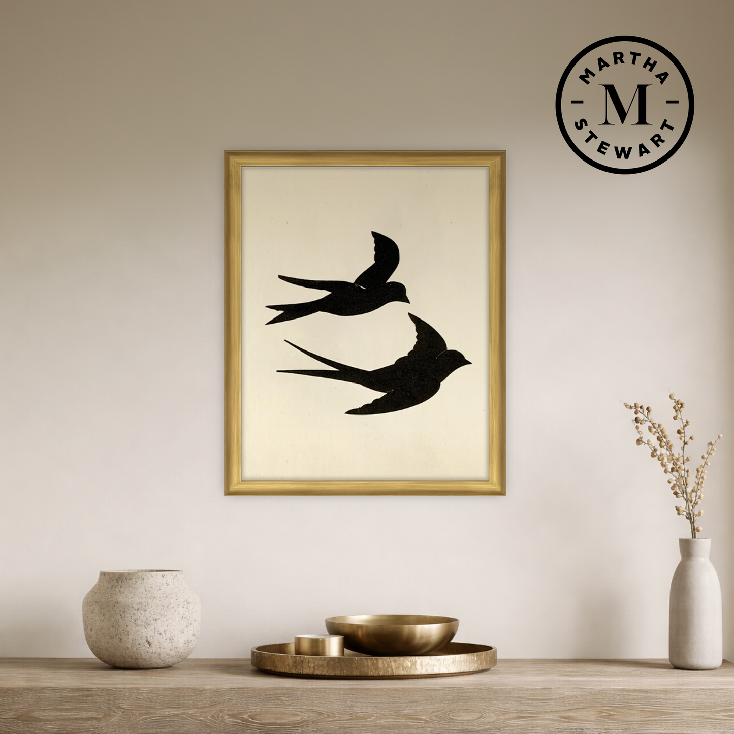 Martha Stewart Bedford | Decorative Bird Silhouette I | Framed Country Farmhouse Wall Art