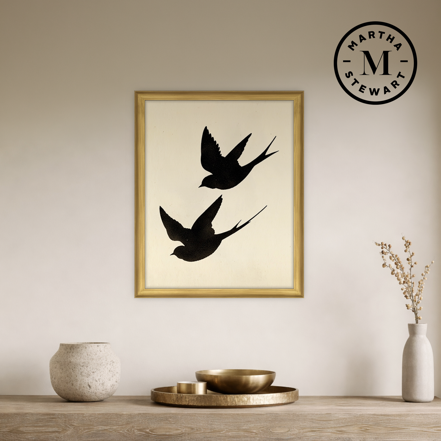 Martha Stewart Bedford | Decorative Bird Silhouette II | Framed Country Farmhouse Wall Art