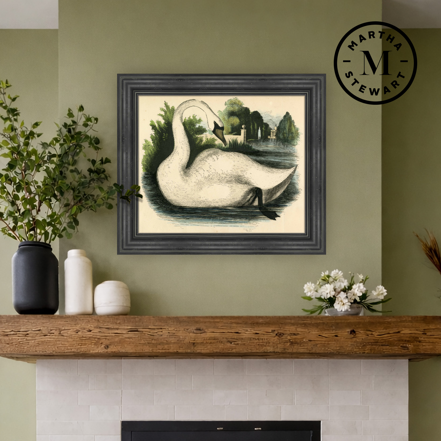 Martha Stewart Bedford | Pastoral Study: Swan by Water | Framed Country Farmhouse Wall Art