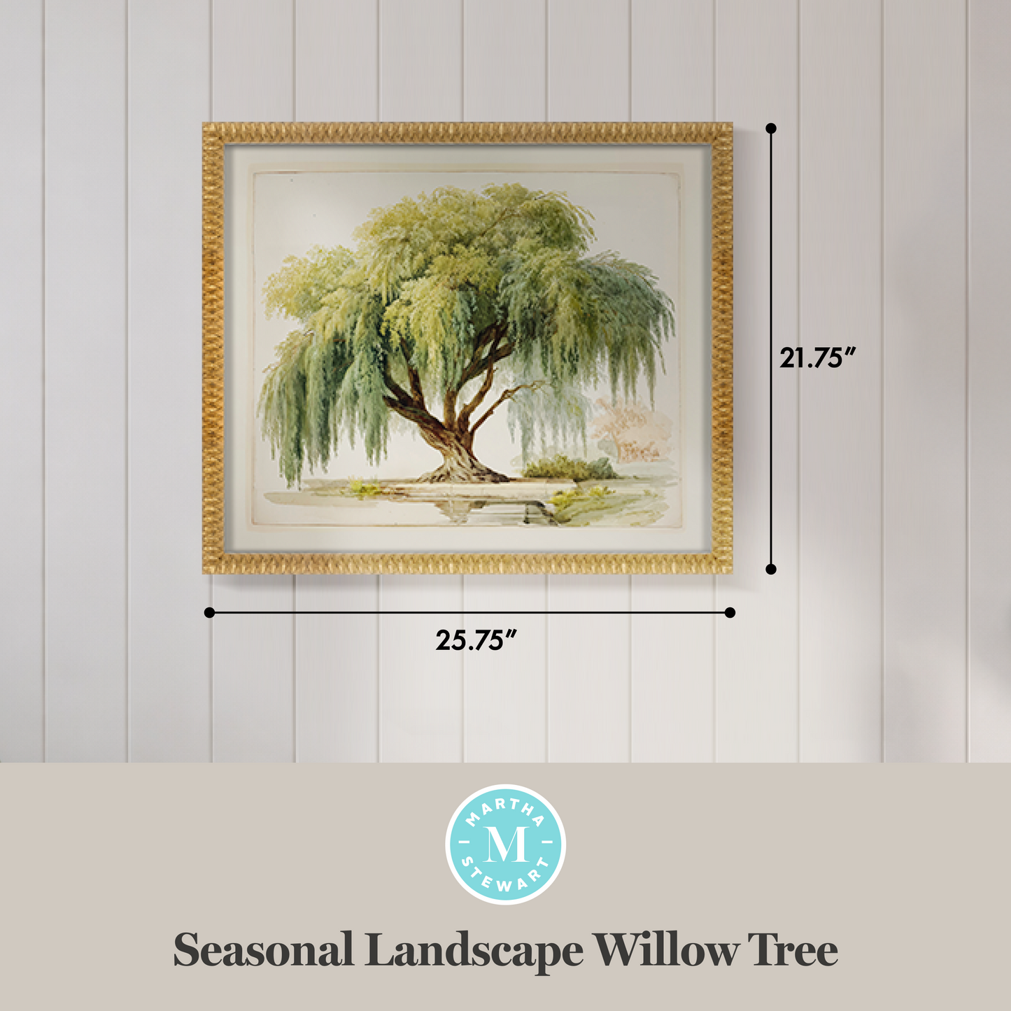 Martha Stewart Bedford | Seasonal Landscape: Willow Tree | Framed Country Farmhouse Wall Art