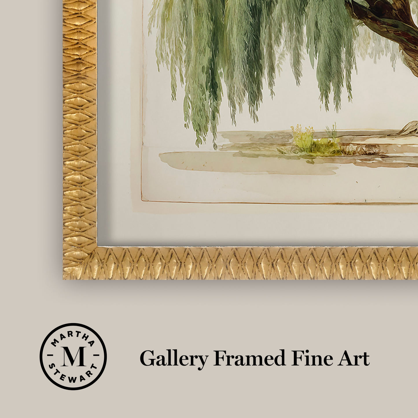 Martha Stewart Bedford | Seasonal Landscape: Willow Tree | Framed Country Farmhouse Wall Art