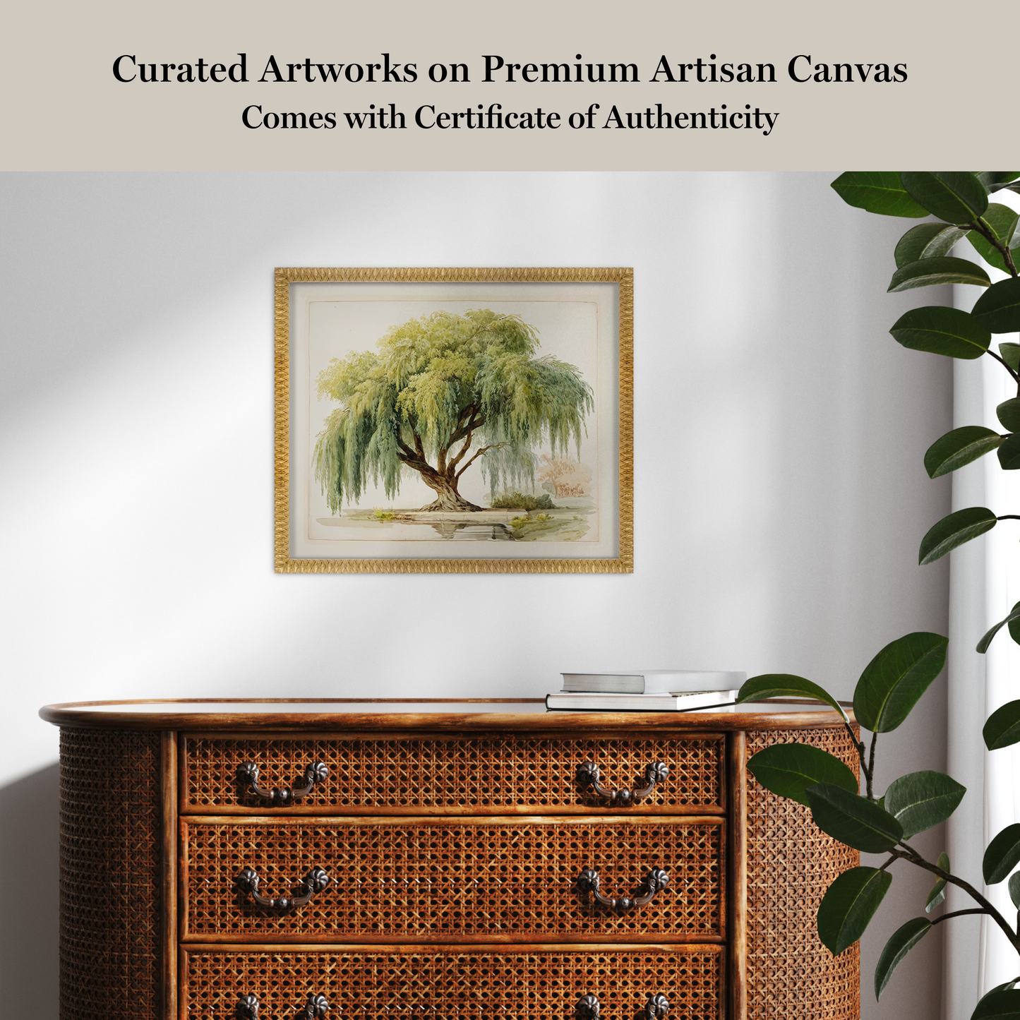 Martha Stewart Bedford | Seasonal Landscape: Willow Tree | Framed Country Farmhouse Wall Art