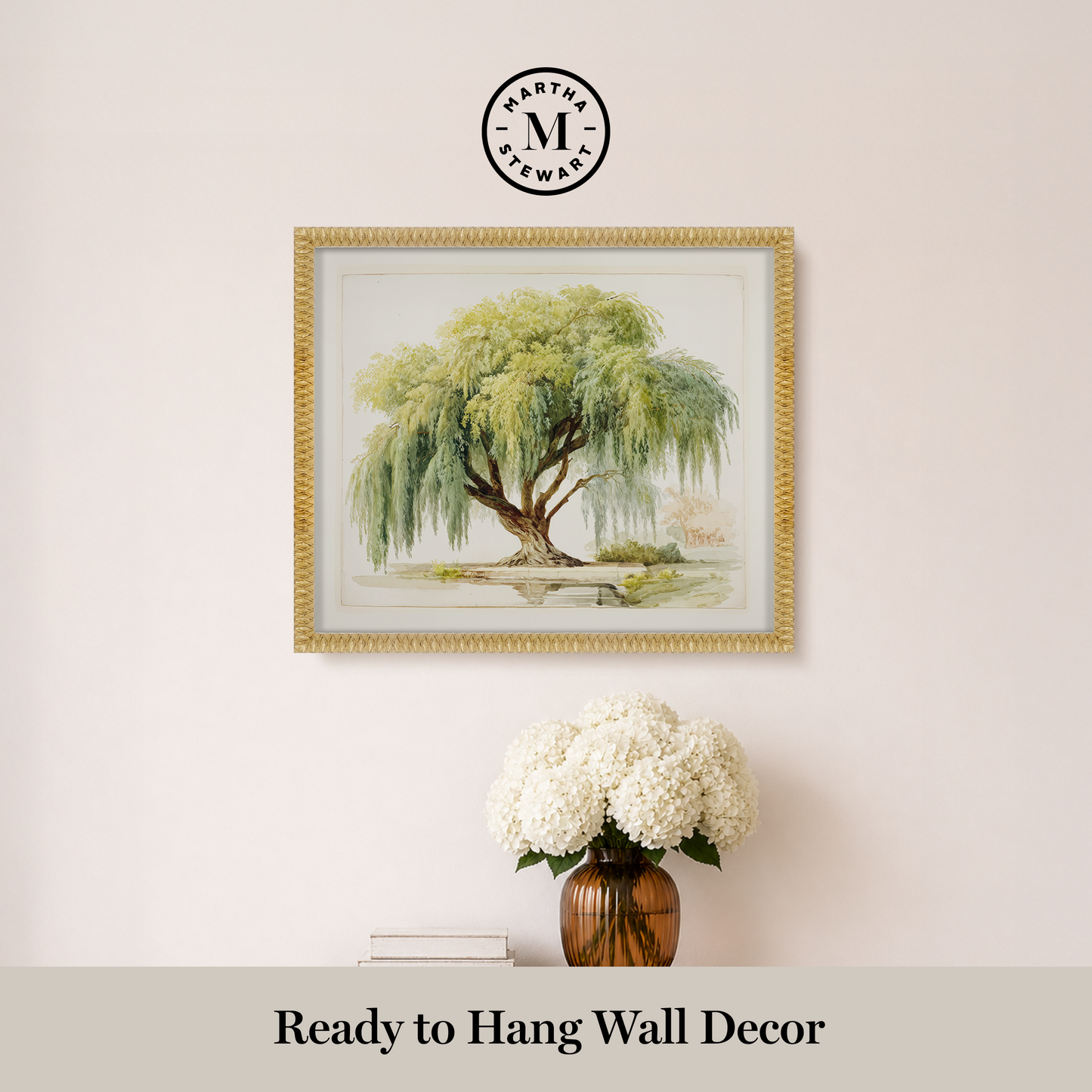Martha Stewart Bedford | Seasonal Landscape: Willow Tree | Framed Country Farmhouse Wall Art