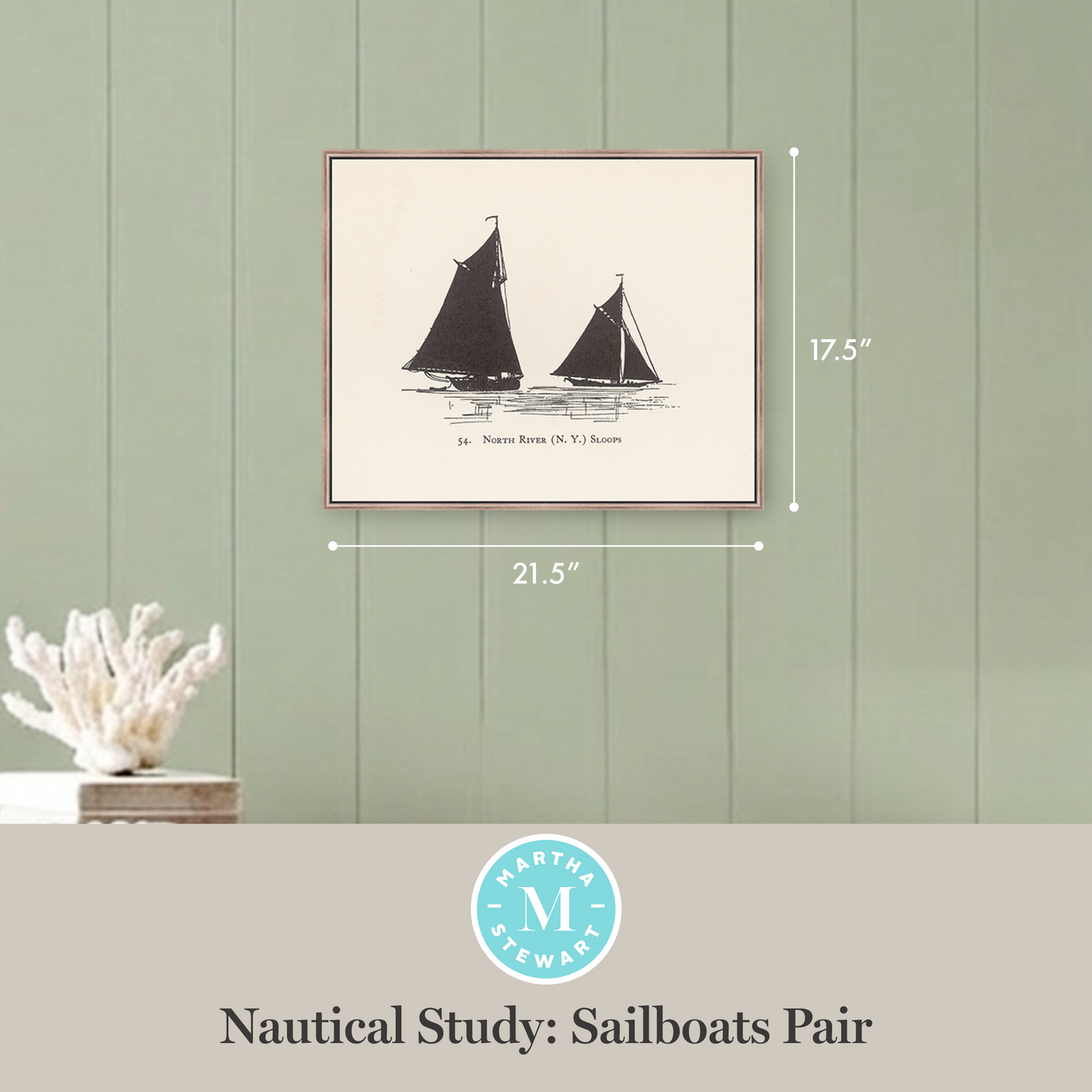 Martha Stewart Lily Pond | Nautical Study: Sailboats Pair | Framed Coastal Cottage Wall Art