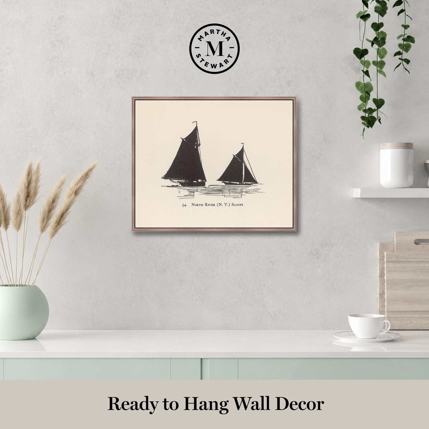 Martha Stewart Lily Pond | Nautical Study: Sailboats Pair | Framed Coastal Cottage Wall Art