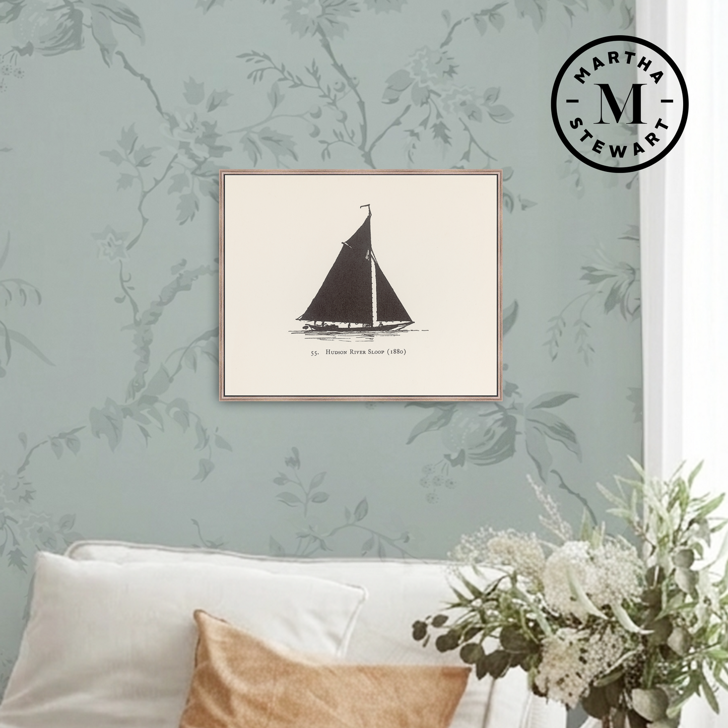 Martha Stewart Lily Pond | Nautical Study: Single Schooner | Framed Coastal Cottage Wall Art