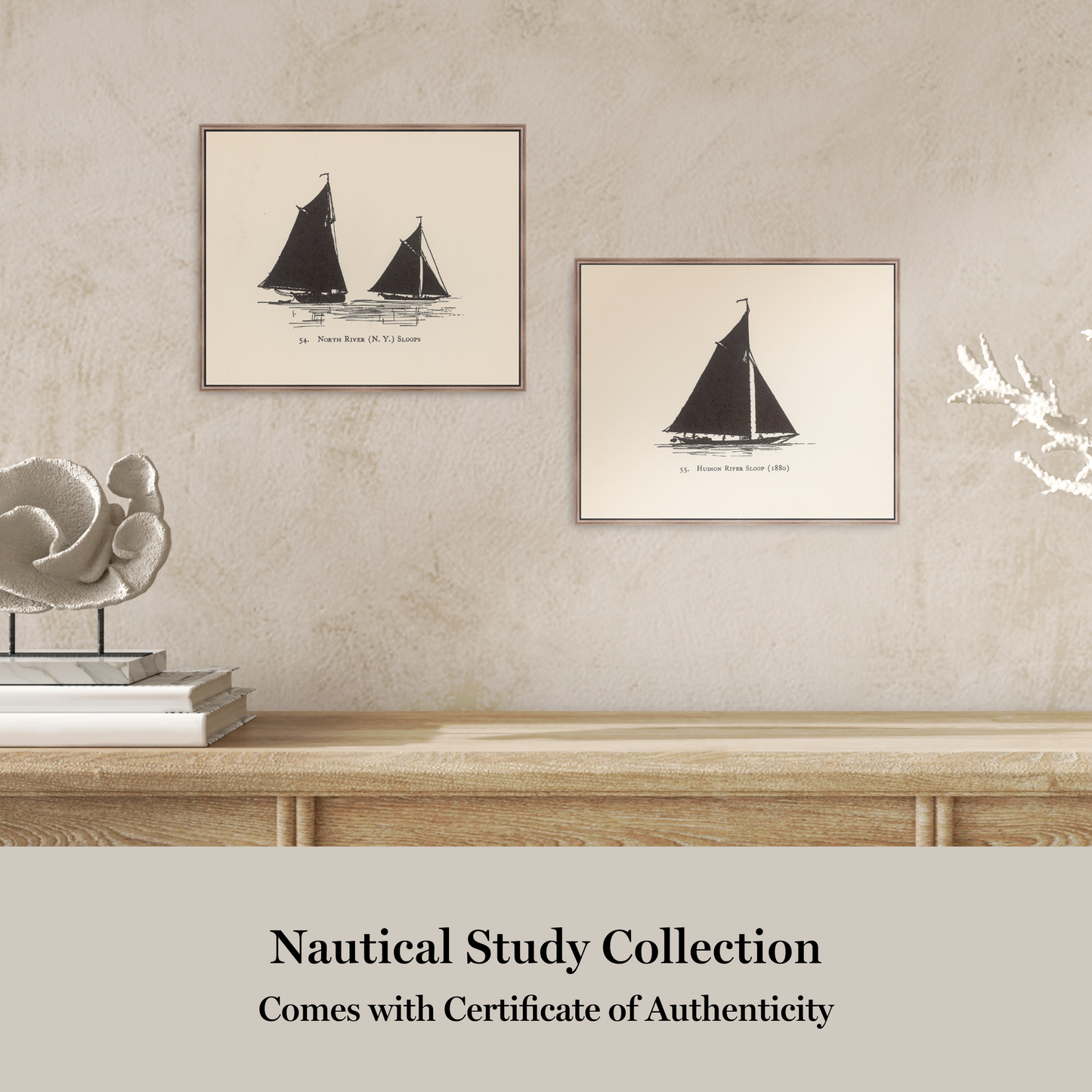 Martha Stewart Lily Pond | Nautical Study: Single Schooner | Framed Coastal Cottage Wall Art