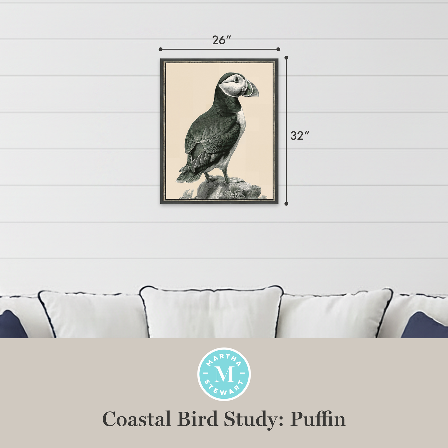 Martha Stewart Lily Pond | Coastal Bird Study: Puffin | Framed Coastal Cottage Wall Art