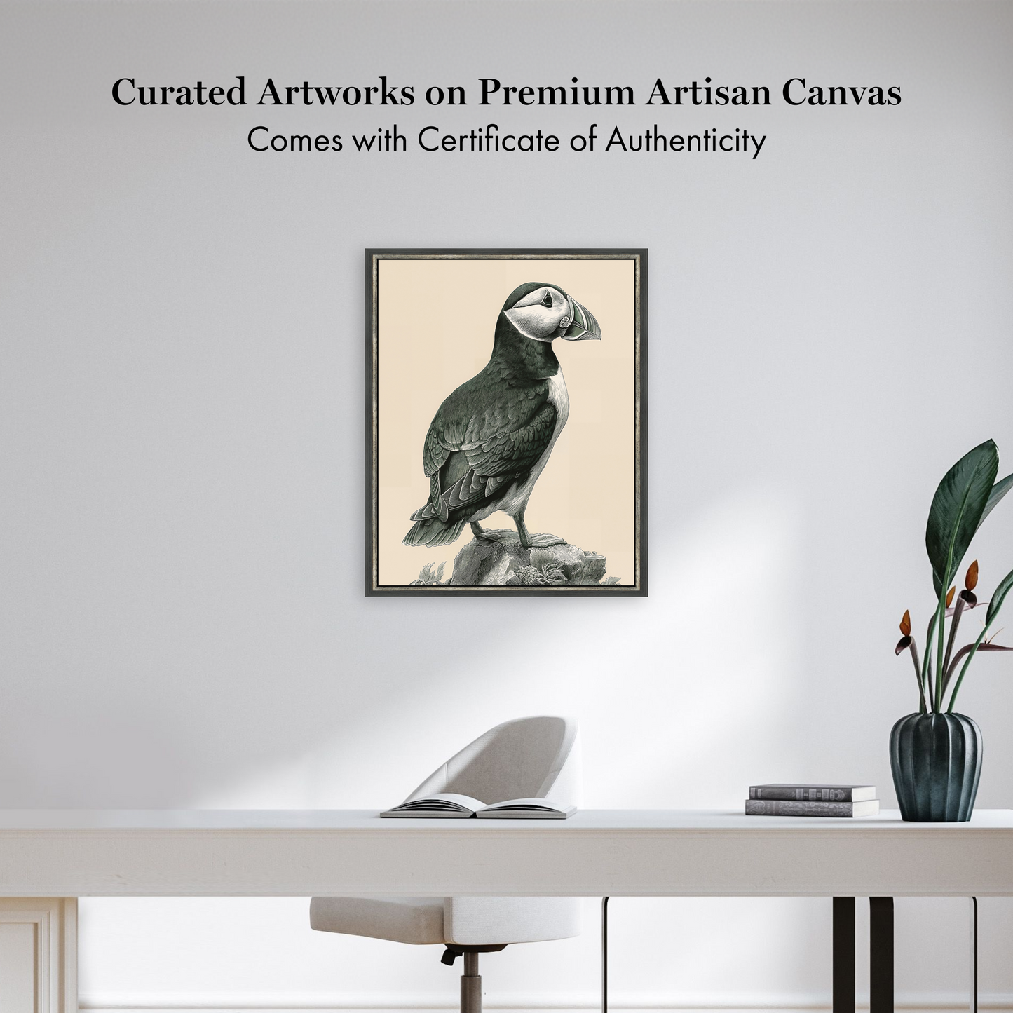 Martha Stewart Lily Pond | Coastal Bird Study: Puffin | Framed Coastal Cottage Wall Art
