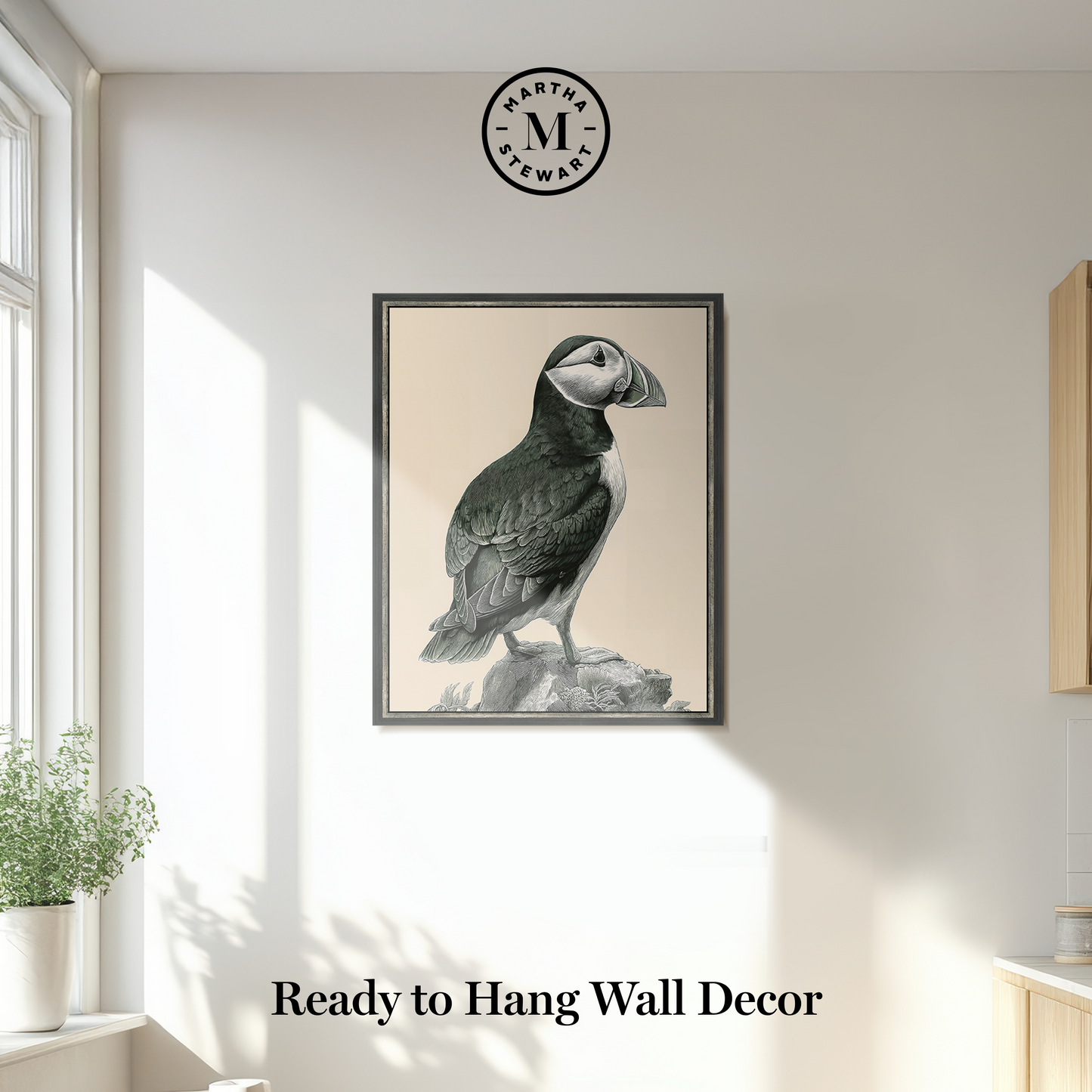 Martha Stewart Lily Pond | Coastal Bird Study: Puffin | Framed Coastal Cottage Wall Art