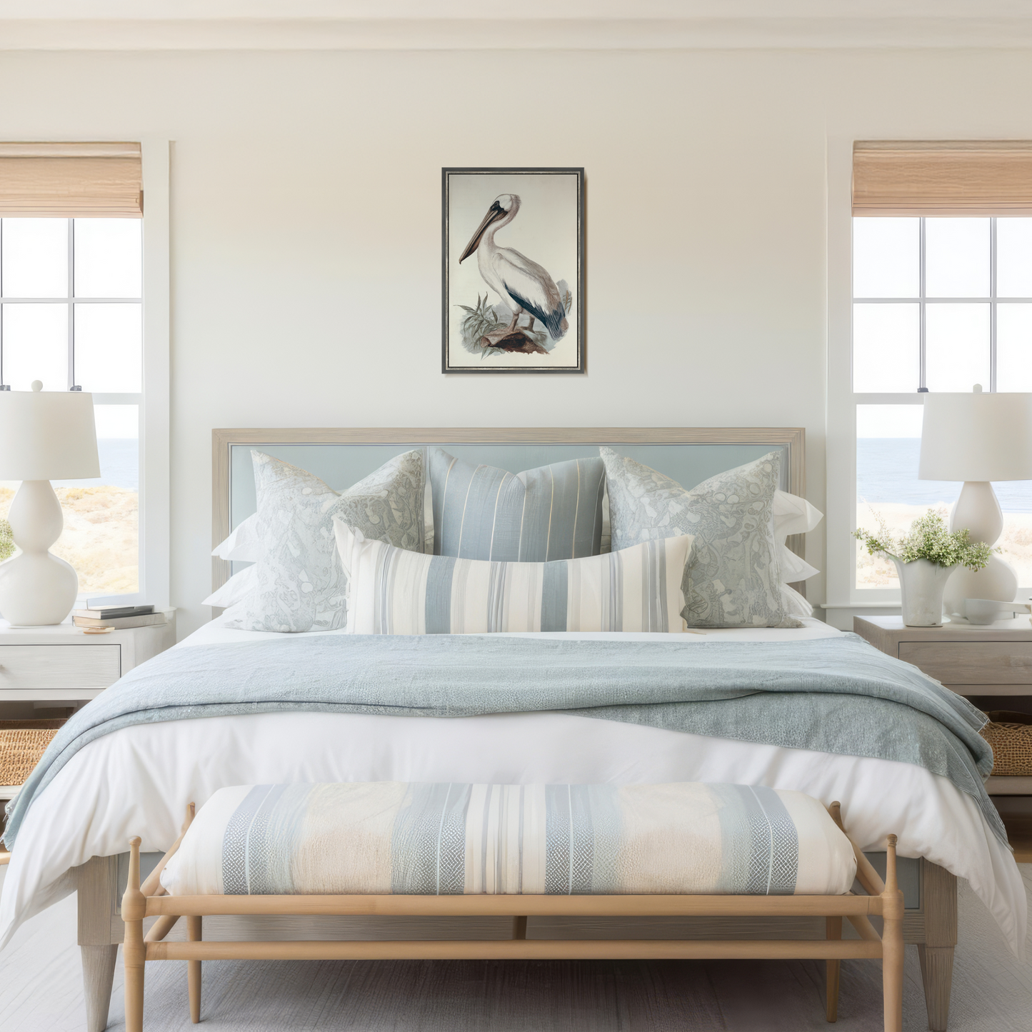 Martha Stewart Lily Pond | Coastal Bird Study: Pelican | Framed Coastal Cottage Wall Art