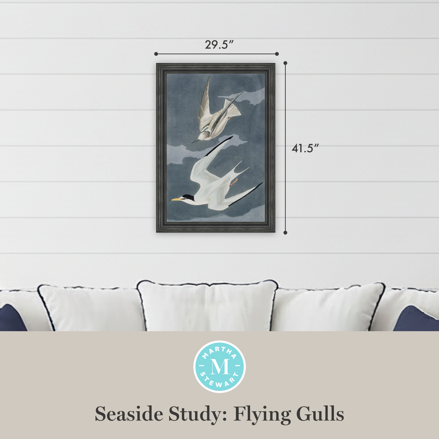 Martha Stewart Lily Pond | Seaside Study: Flying Gulls | Framed Coastal Cottage Wall Art