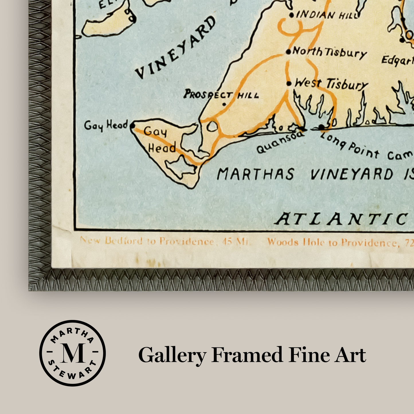Martha Stewart Lily Pond | Vintage Map: Nantucket Island | Framed Coastal Cottage Wall Art