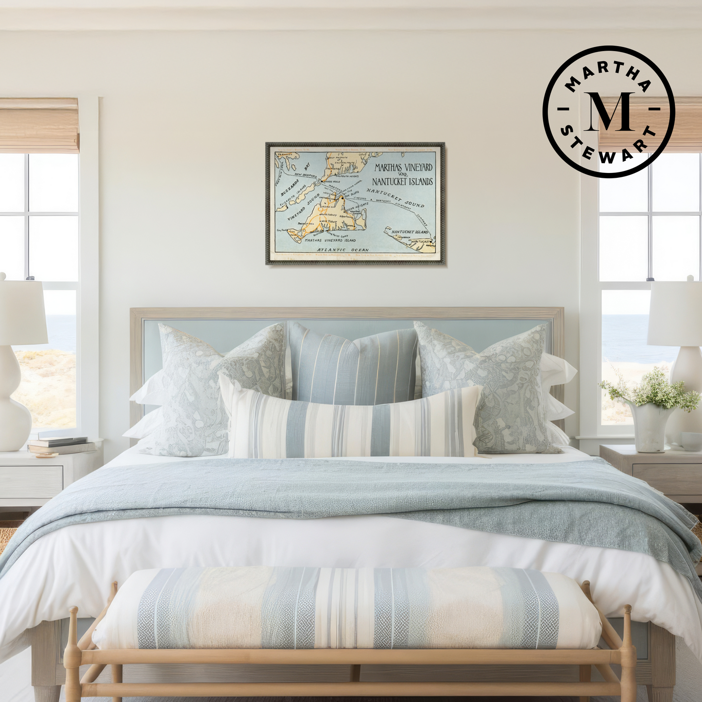 Martha Stewart Lily Pond | Vintage Map: Nantucket Island | Framed Coastal Cottage Wall Art