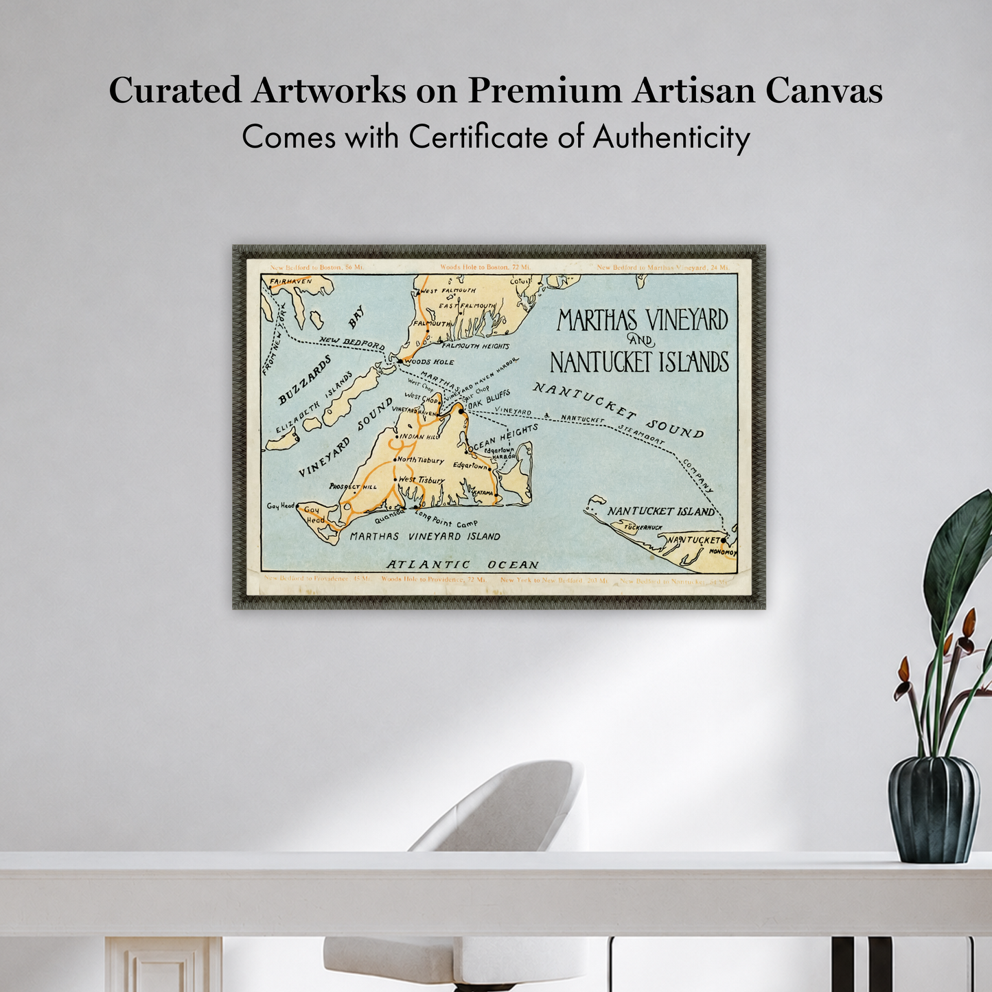 Martha Stewart Lily Pond | Vintage Map: Nantucket Island | Framed Coastal Cottage Wall Art