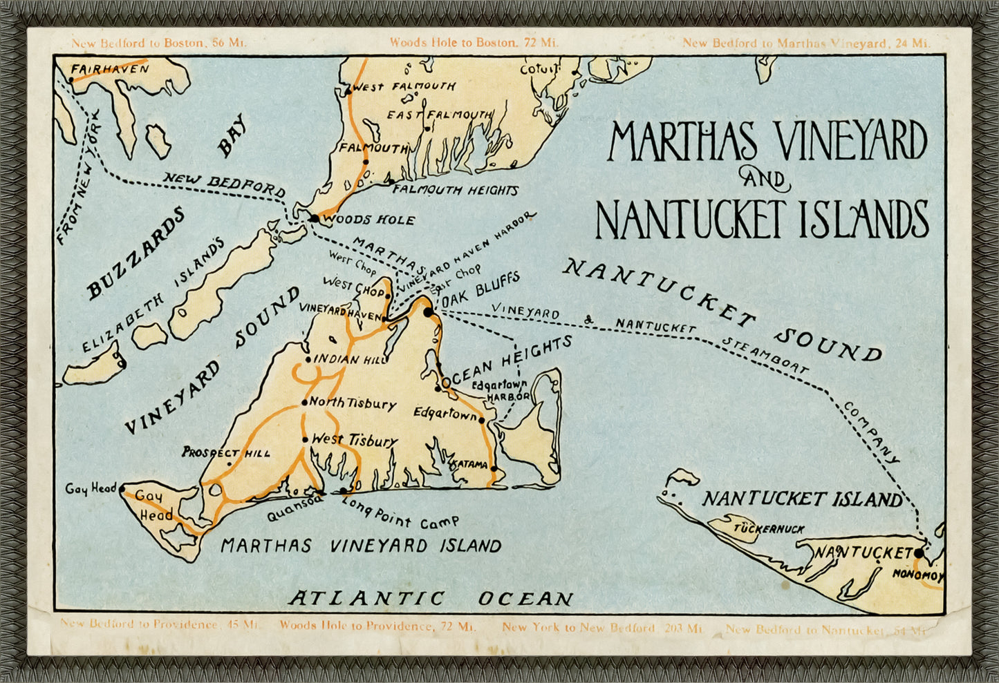 Martha Stewart Lily Pond | Vintage Map: Nantucket Island | Framed Coastal Cottage Wall Art
