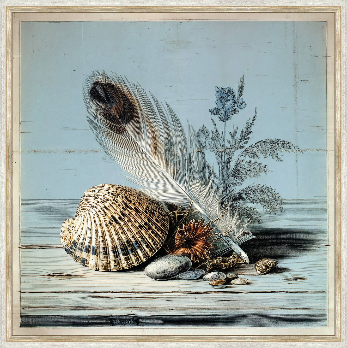 Martha Stewart Lily Pond | Seaside Still Life: Shells and Coral | Framed Coastal Cottage Wall Art