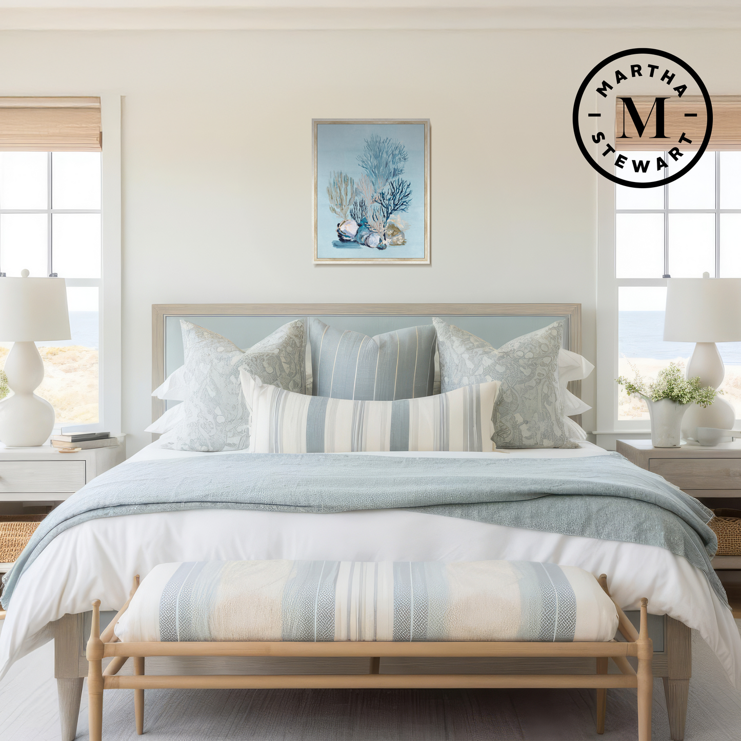 Martha Stewart Lily Pond | Coastal Botanical: Coral Study | Framed Coastal Cottage Wall Art