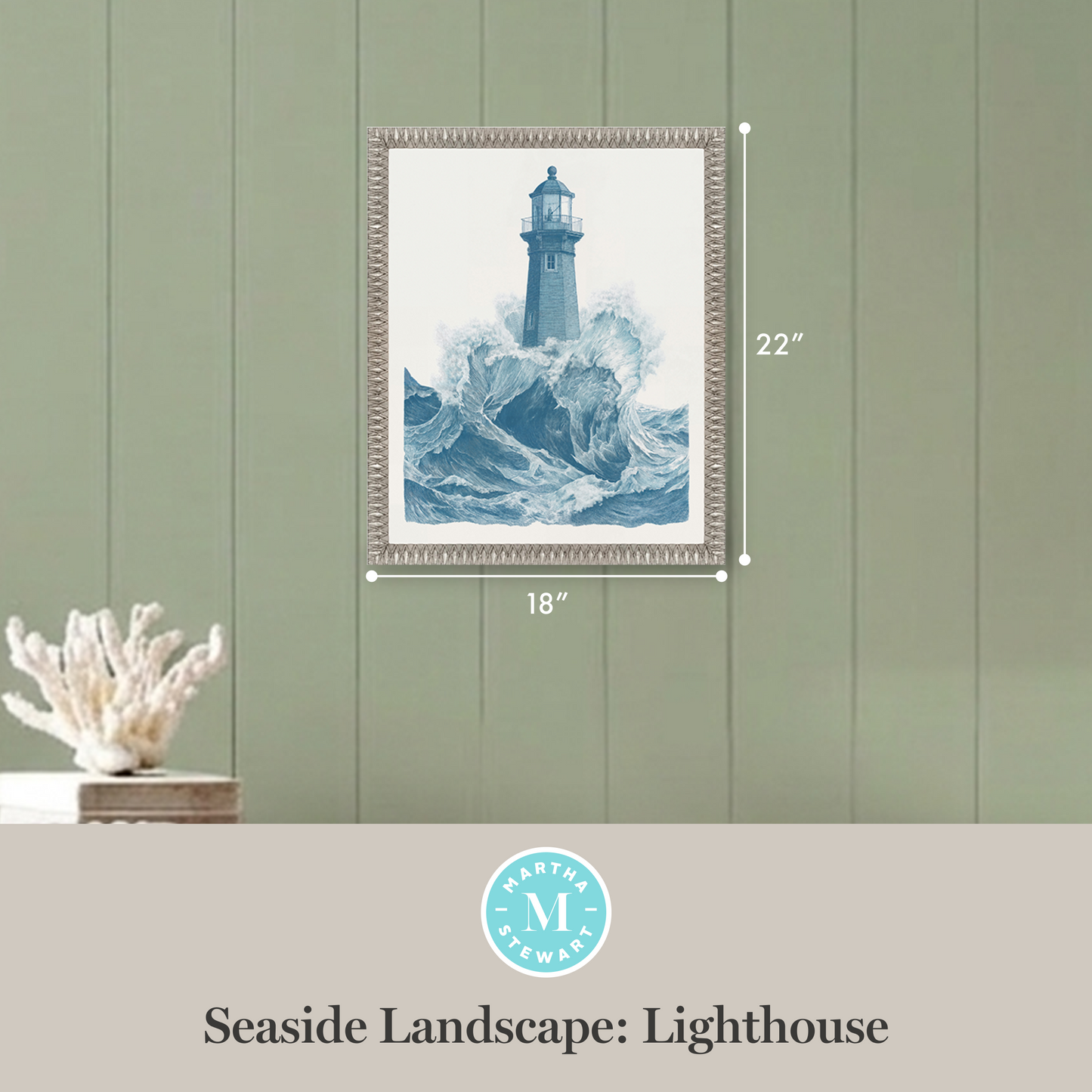 Martha Stewart Lily Pond | Seaside Landscape: Lighthouse | Framed Coastal Cottage Wall Art
