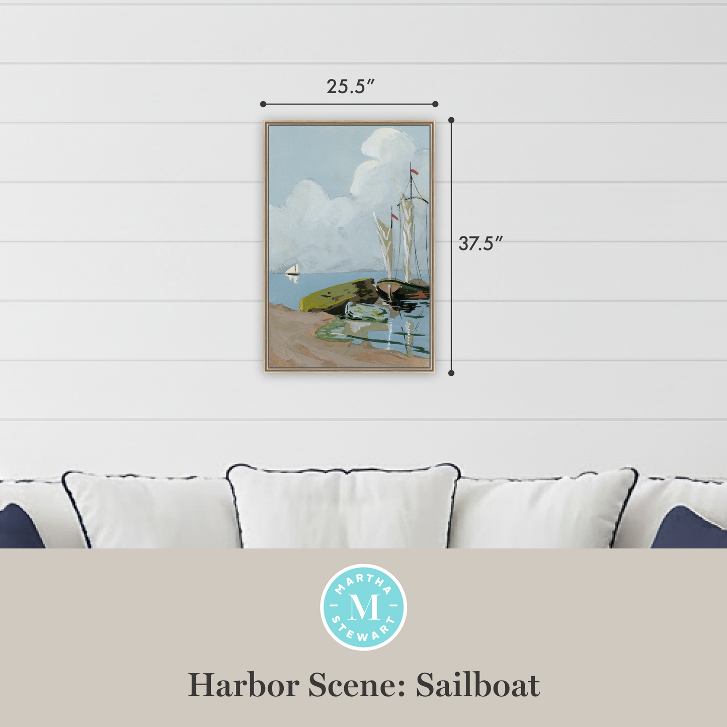 Martha Stewart Lily Pond | Harbor Scene: Sailboat | Framed Coastal Cottage Wall Art