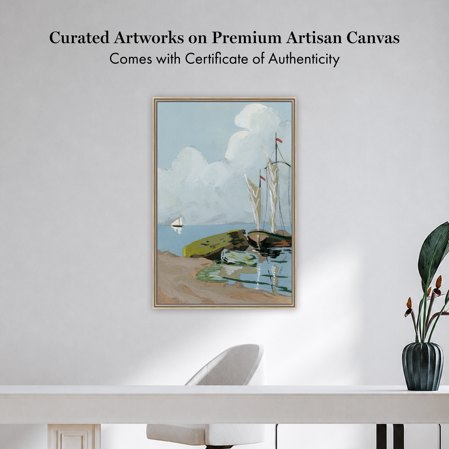 Martha Stewart Lily Pond | Harbor Scene: Sailboat | Framed Coastal Cottage Wall Art