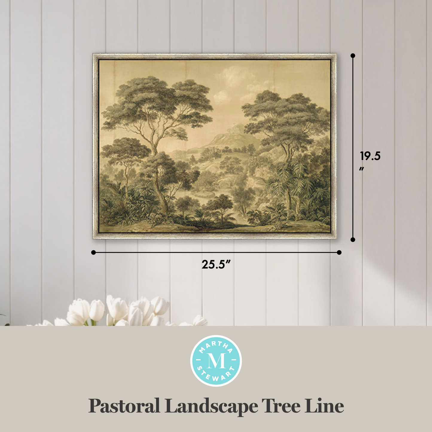 Martha Stewart Bedford | Pastoral Landscape: Tree Line | Framed Country Farmhouse Wall Art