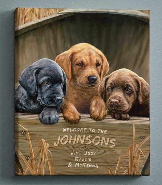 All Hands on Deck—Lab Puppies - 20.5" x 16" Personalized Wrapped Canvas