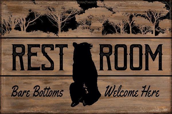 Rest Room Bear - 12" x 18" Wood Sign