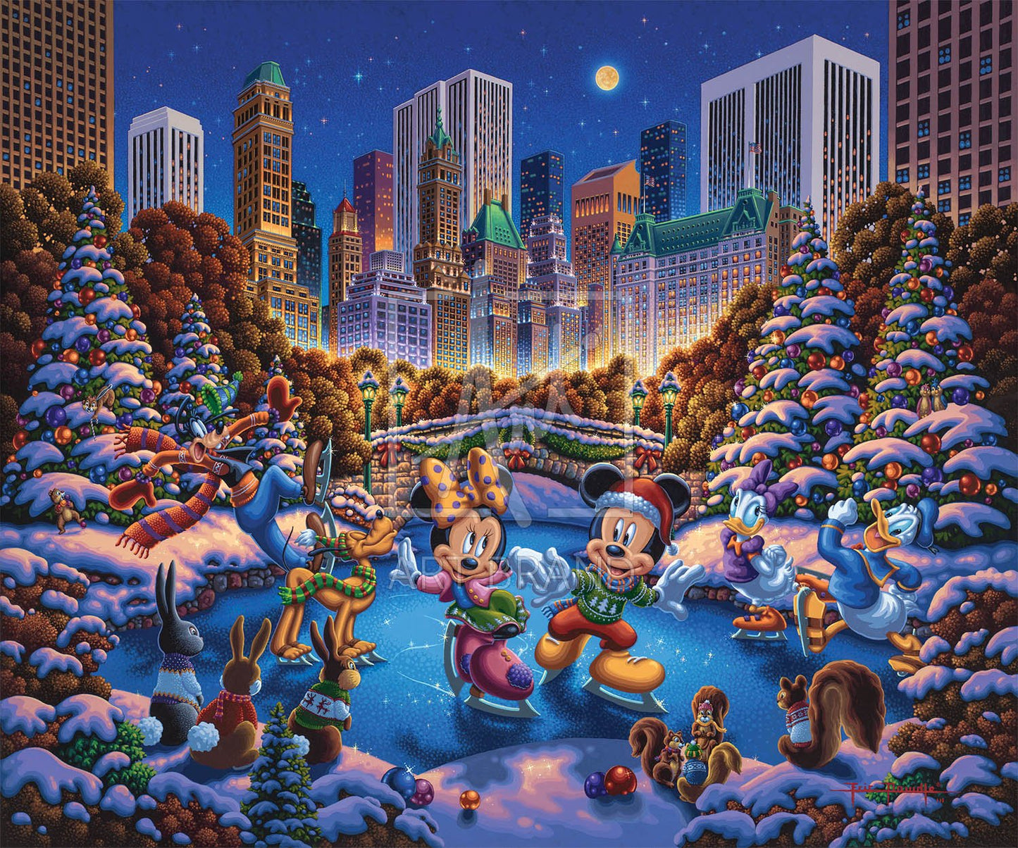 Mickey and Friends Skating in Central Park - Limited Edition Canvas (AP - Artist Proof)
