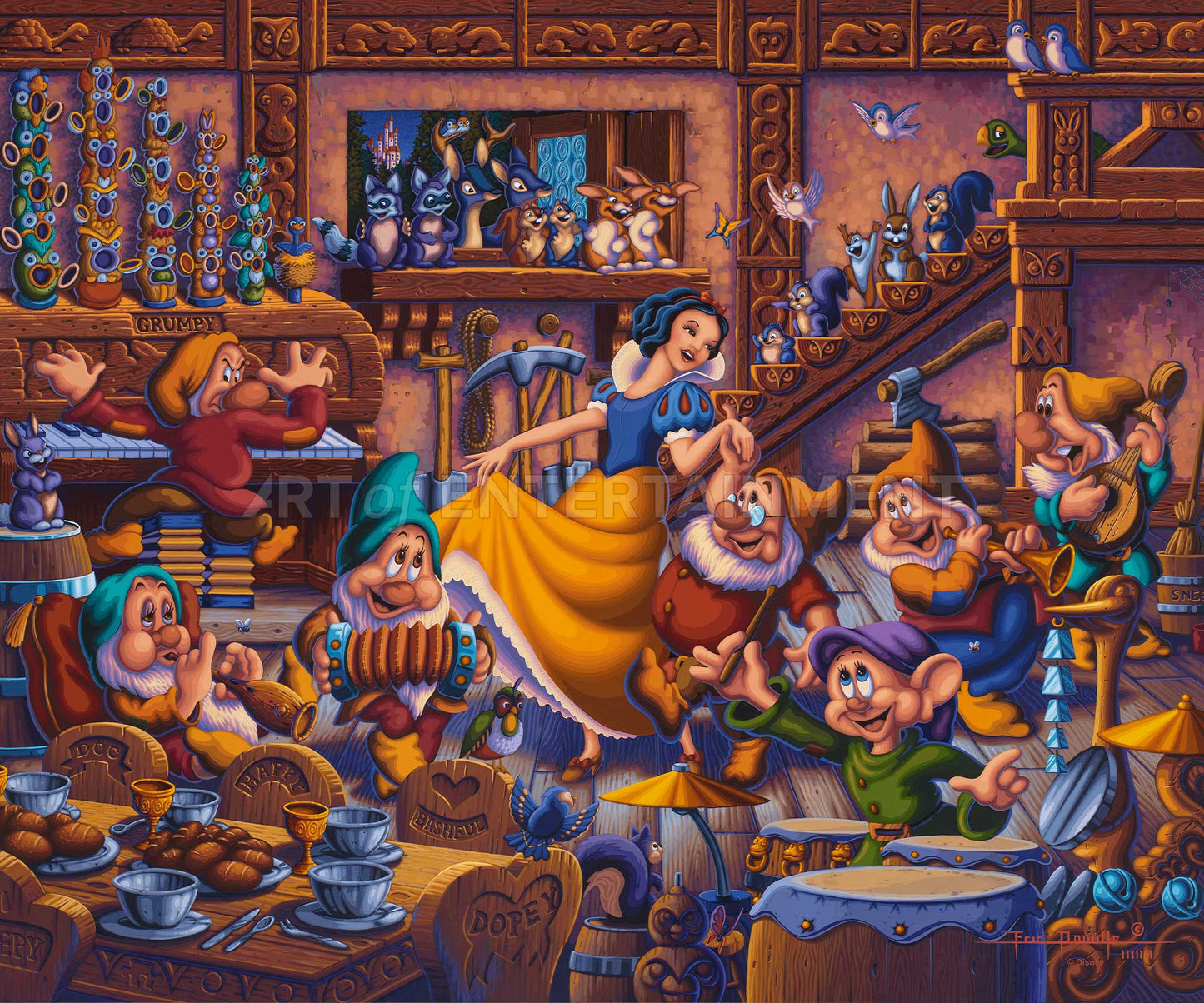 Snow White Dancing with the Dwarfs - Limited Edition Canvas (SN - Standard Numbered)