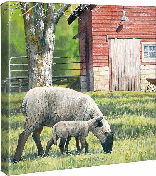 Daily Chores - Sheep - 14" x 14" Gallery Wrapped Canvas