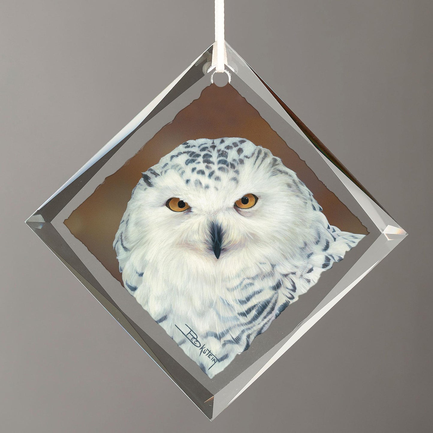 Elegance - Snowy Owl - Diamond-Shape Glass Ornament