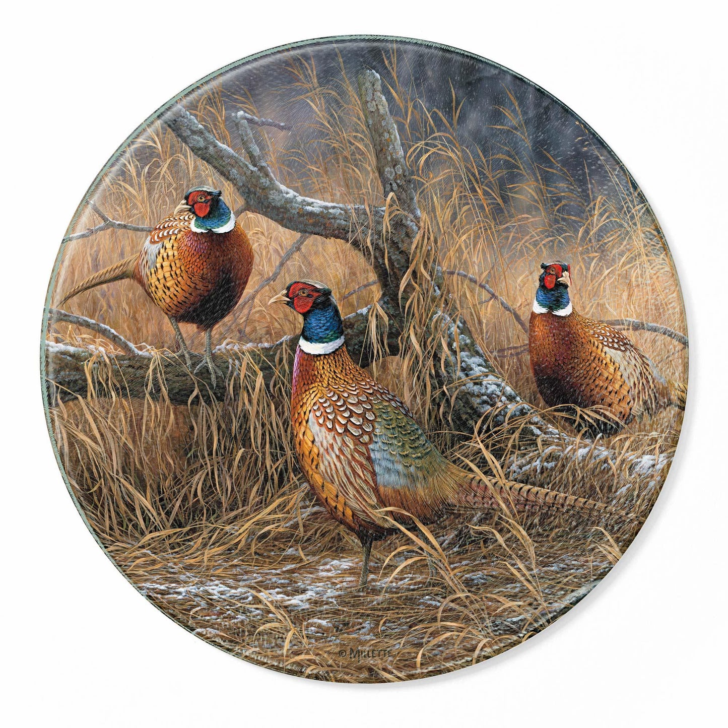 First Dustingâ€”Pheasants - 12" Round Cutting Board