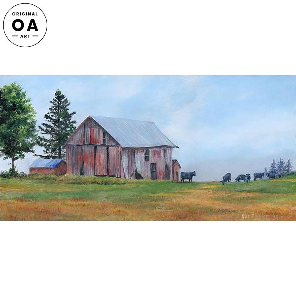 Morning Mist - Black Cows - 12" x 24" Original Acrylic Painting