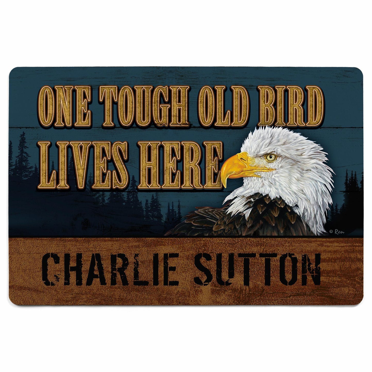 One Tough Old Bird Lives Here - Bald Eagle - 2' x 3' Personalized Floor Mat