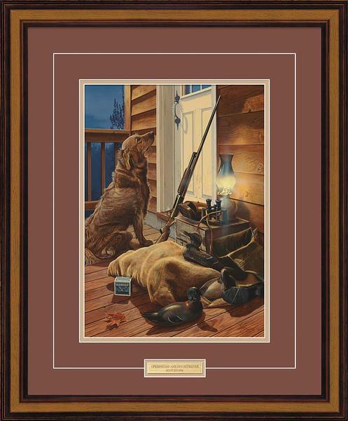 Framed painting of golden retriever