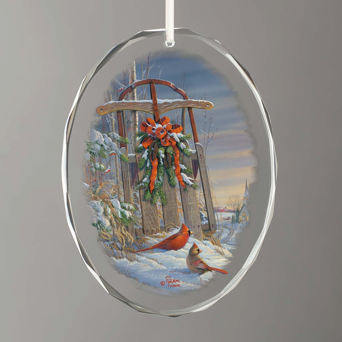 Wintertime-Cardinals and Canada Geese - Oval Glass Ornament