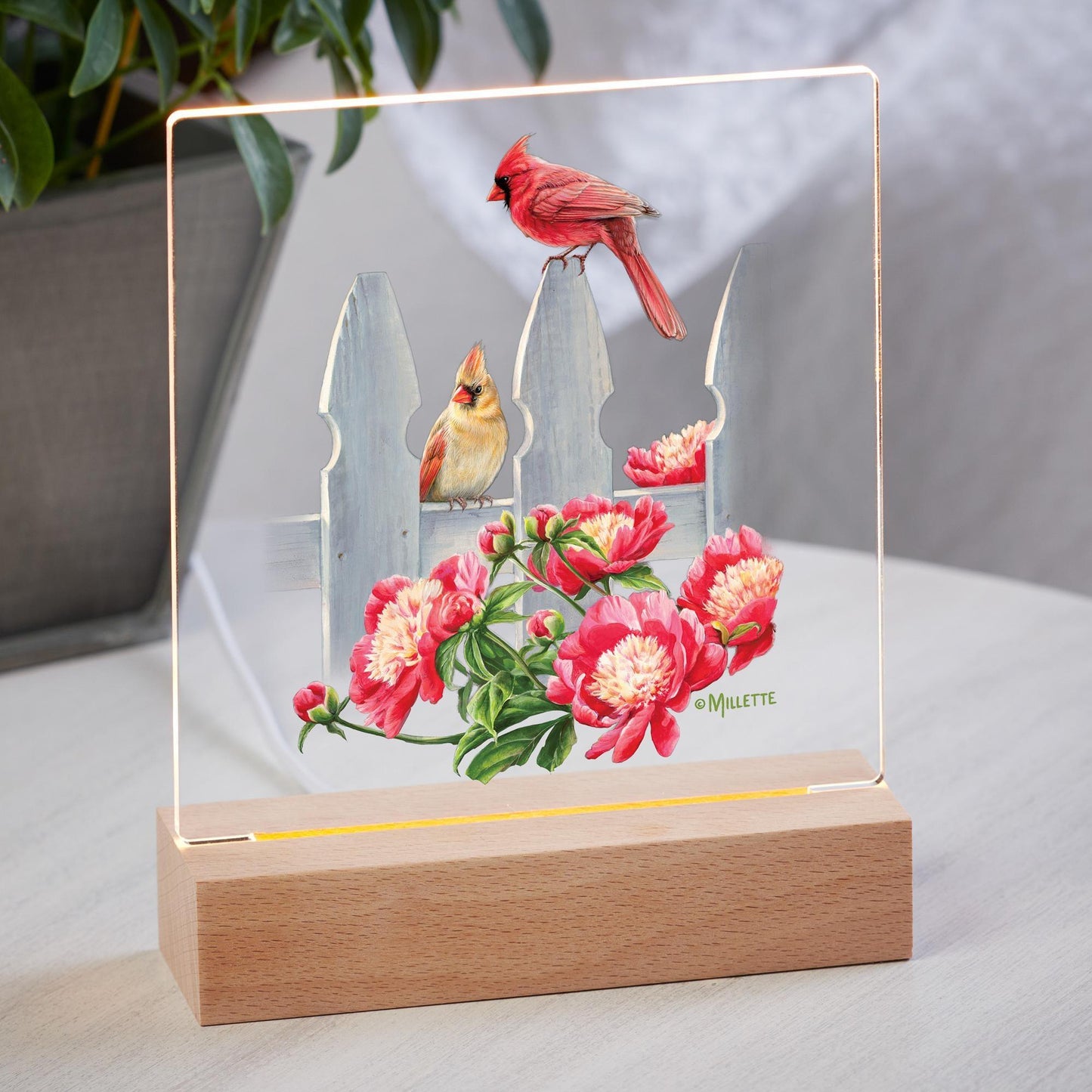 Picket Fence—Cardinals - Acrylic Night Light