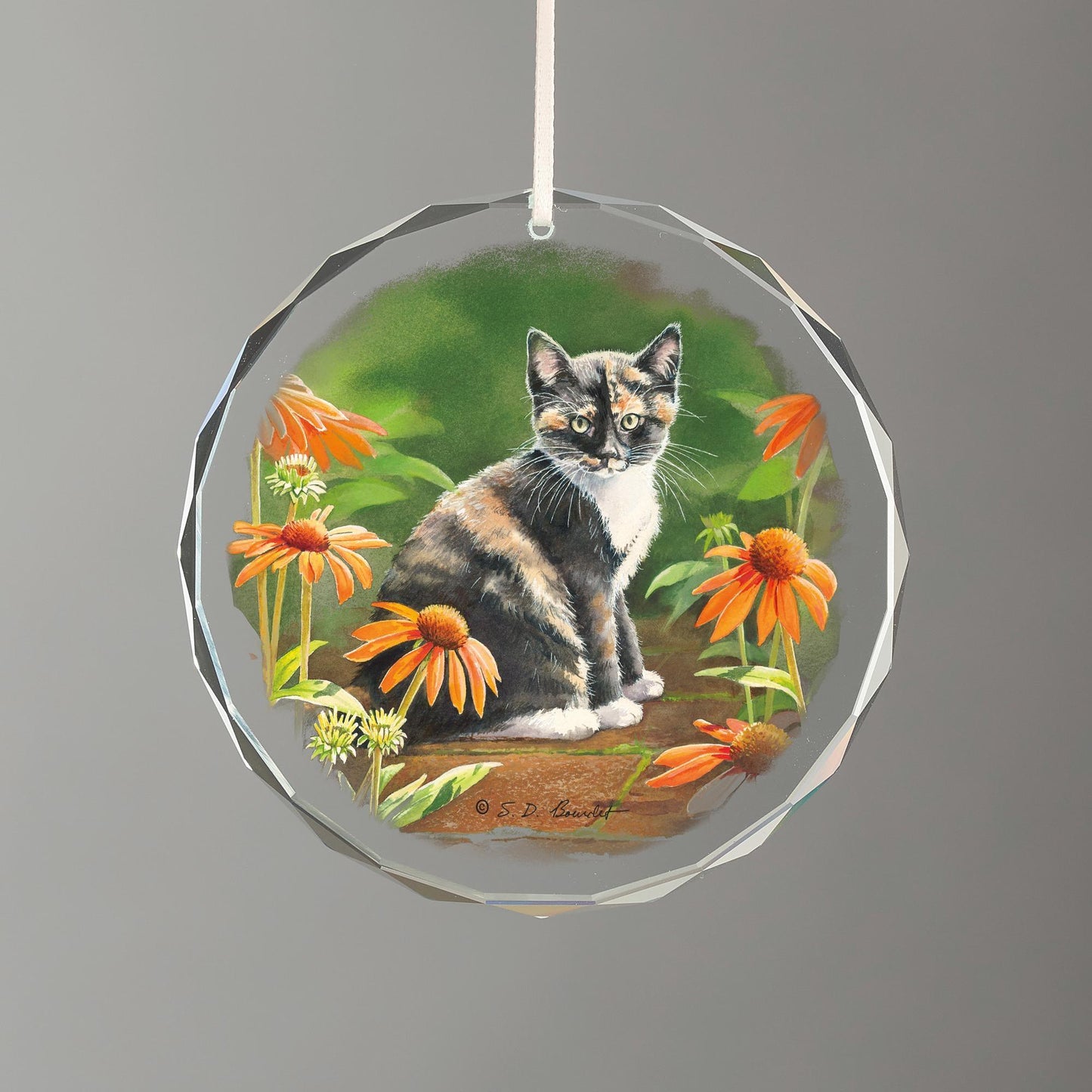 Betsy & Coneflowers—Kitten - 3" Round Glass Ornament