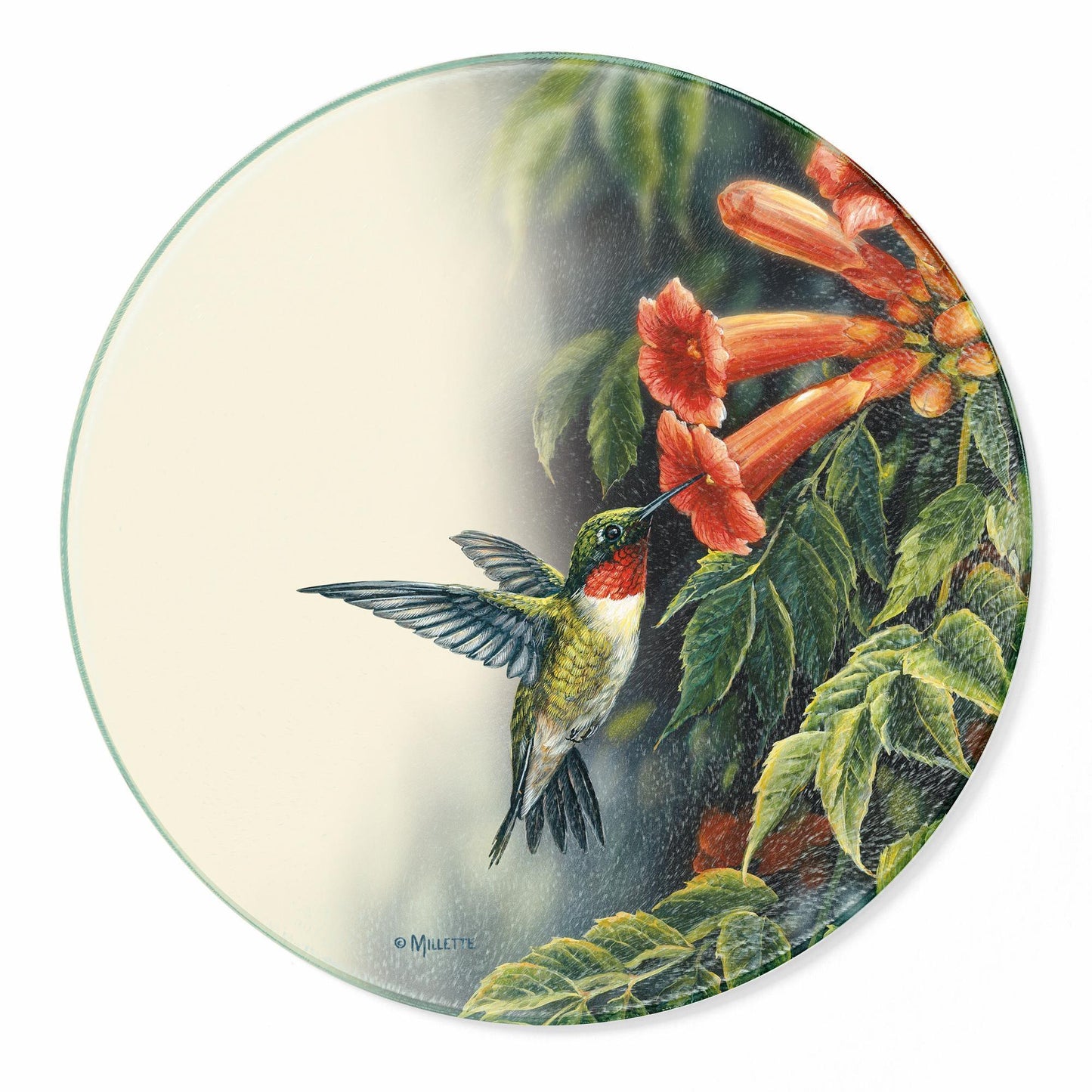 Summer - Ruby-throated Hummingbird - 12" Round Cutting Board