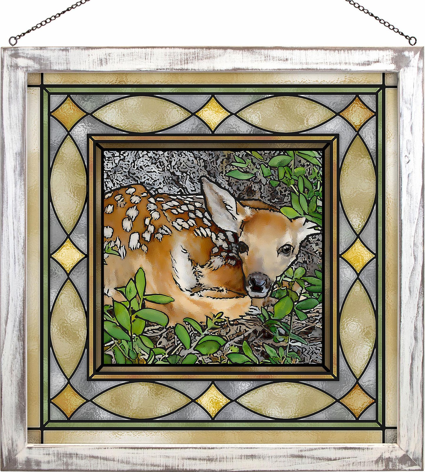 Woodland Wonder - Fawn - 20" x 20" Stained Glass Art
